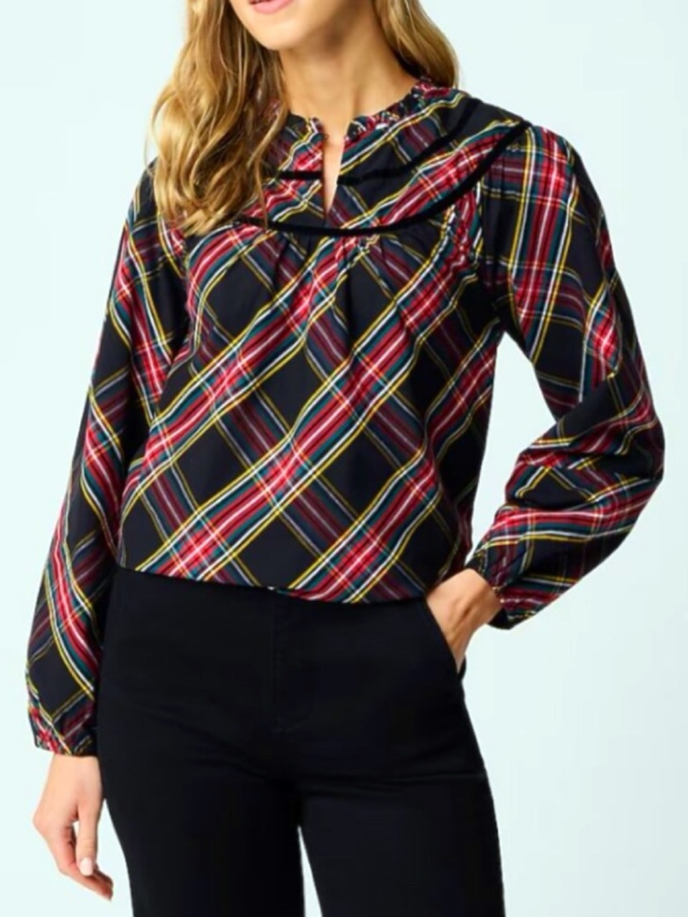 J.CREW Plaid Long-Sleeve Christmas Theme Blouse - Black/Red! 🎄
